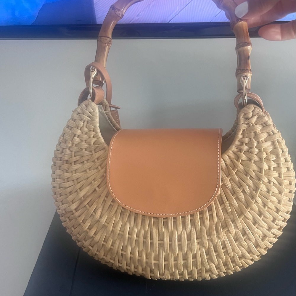 Mark & Graham Tan Woven Clutch with Bamboo Handle